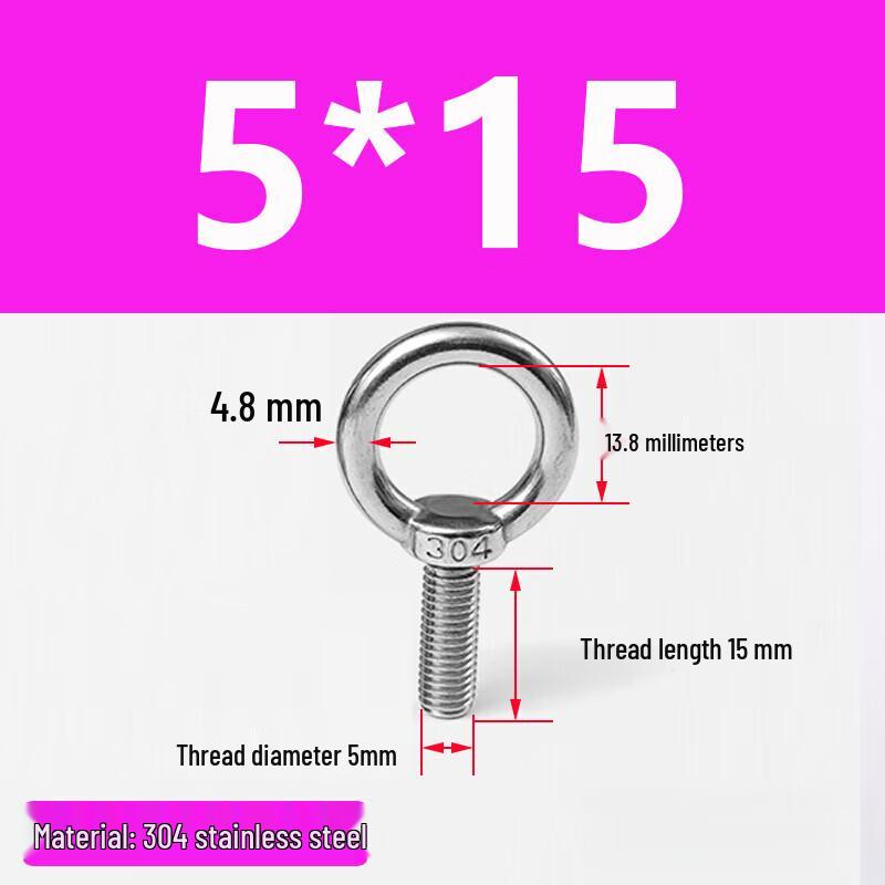 Ledewei 304 Stainless Steel Welded Eye Hook Bolt Set