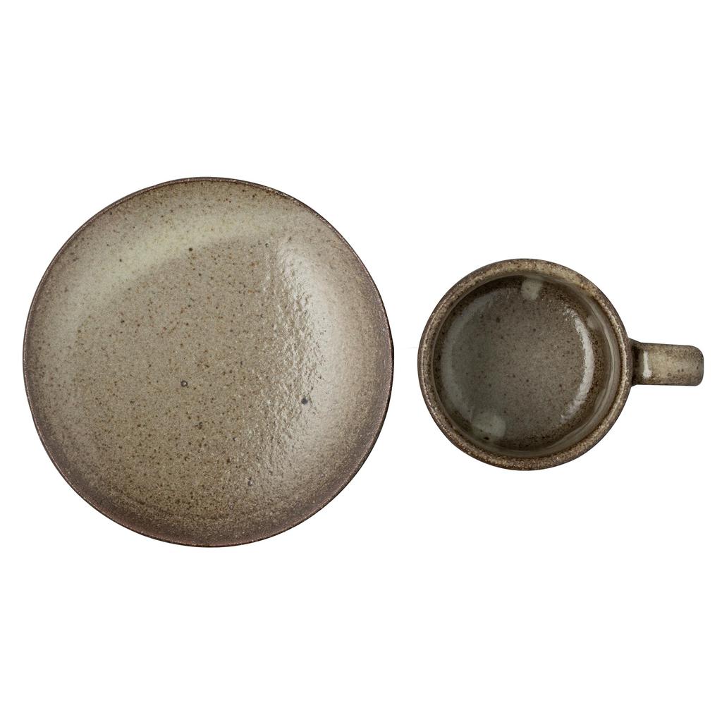 Marui Seito Shigaraki Ware Hechimon Cup & Saucer, 200ml Capacity, Ash Glaze Carving, Brown, MR-3-4387