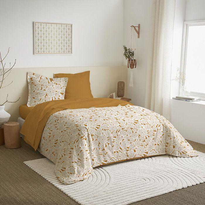 Wende-Bettwäsche-Set 3-teilig für Bett 240 x 220 cm "Agathe Senf" Reiner Baumwolle