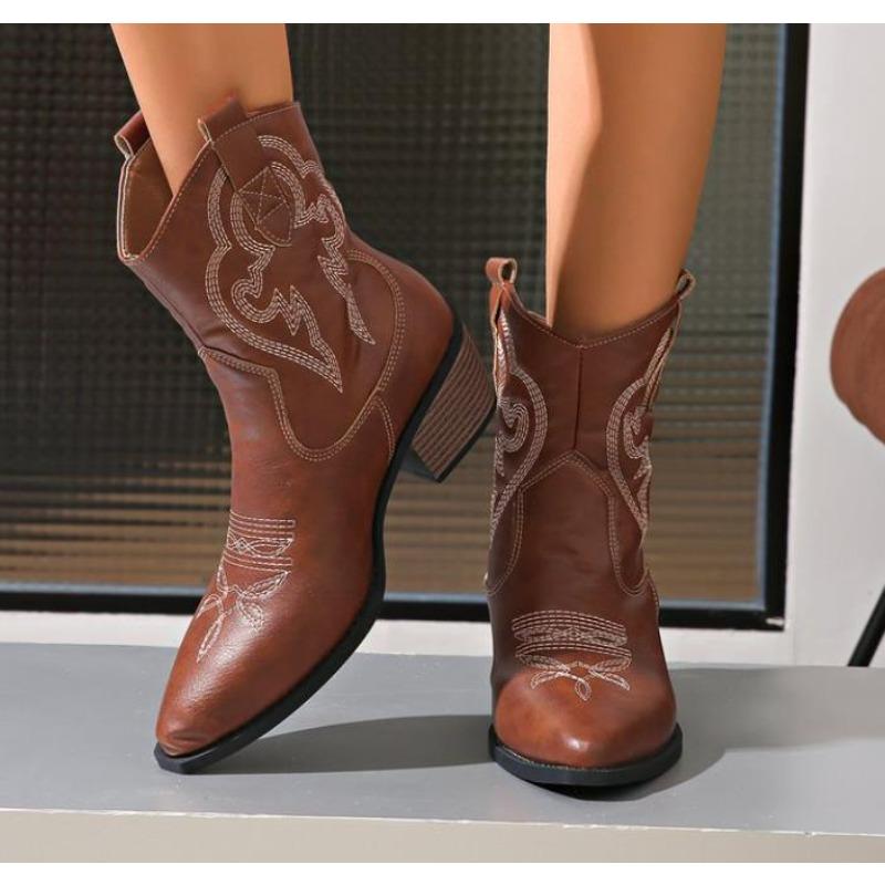 New Western Boo Cowgirl High Knee Boots New Trend Wedge Heels Embroidered Winter Shoes for Women Brown Cowgirl Cowboy Boots