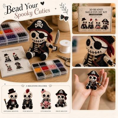 3D Beaded Skeleton DIY Kit 4-Piece Set Create Unique Skeleton Figures with Beads and Wire Frame Includes Instructions for Crafting and Display