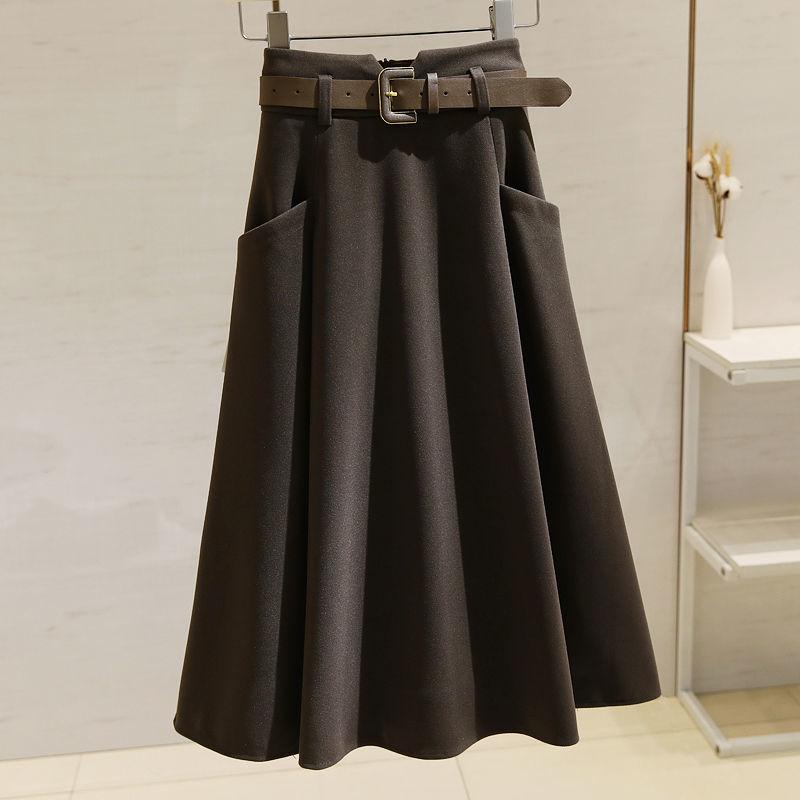Autumn Winter Women Wool Skirt High Waist Elegant Flowy Midi Slim Fit Fashion Tummy Control Office Casual