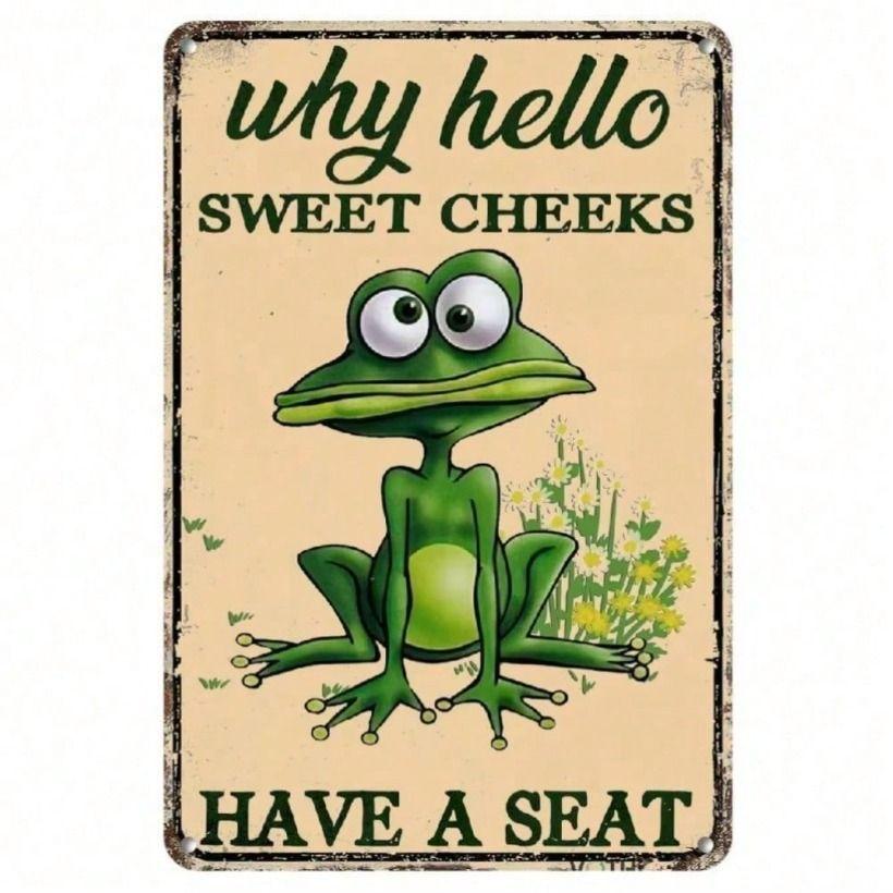 Vintage Hello Sweet Cheeks Frog Metal Poster Wall Art Bathroom Game Room Decor