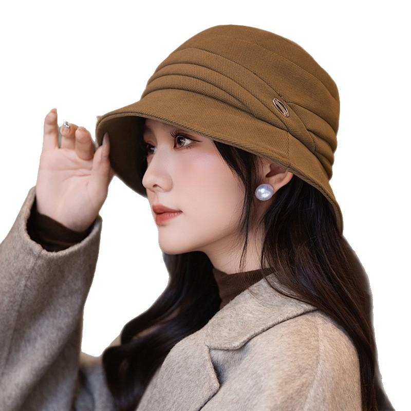 Japanese Literary Retro Versatile Pleated Fisherman Hat Autumn and Winter Leisure Warm Bucket Hat Outdoor Travel Windproof Basin Hat