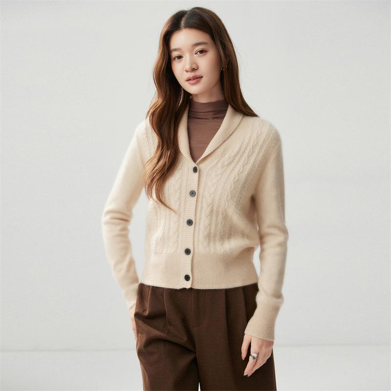 Women's Cashmere Sweater: 2026 Autumn/Winter Shawl Collar Cable Knit Cardigan - Versatile, Flattering, and Warm.