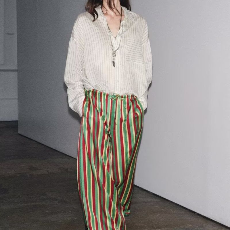 Zbzr Spring New Women Clothes Western Style Fashion Temperament Stripe Pajamas Style Pants 8399021 330
