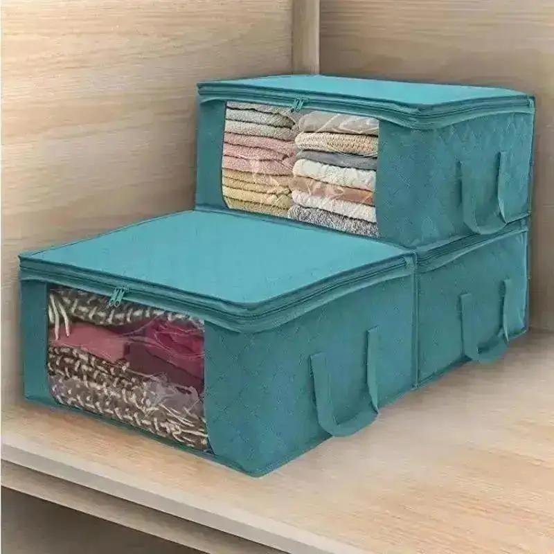 Narrow Foldable Clothes Storage Box With Lid Large Capacity Quilt Blanket Closet Storage Organizer Fabric Wardrobe Organizer Box