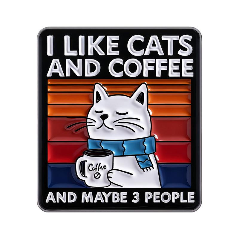 Hobby Cat Cartoon Brooch: Cute Coffee Badge for Clothing & Bags