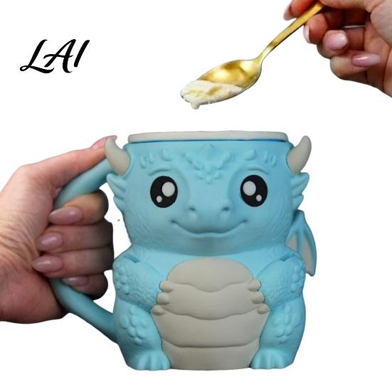 Portable Cup Holder Ice Cream Holder with Handle16 Oz Containers Built-In Snack 16-ounce Cozy Drawer Design Cute Dragon Insulated Sleeve
