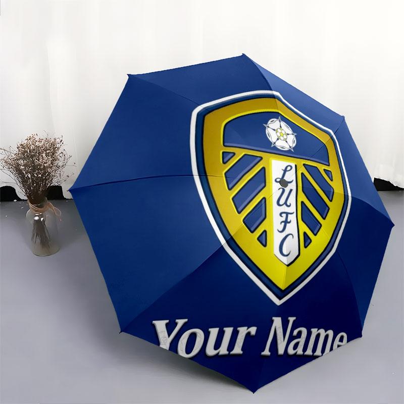 1 PC Automatic Folding Umbrella - Leeds United Custom Name Pattern, Portable & Foldable Design with 8 Ribs, Christmas Birthday Gifts