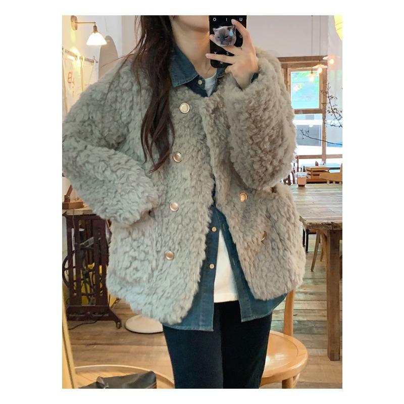 

Осень и зима Новое двубортное пальто Женское свободное универсальное пальто XL серый