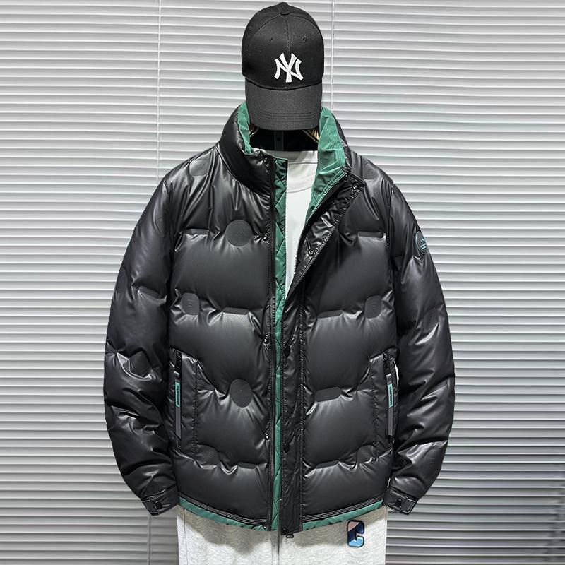 Winter Men's Short Color-blocking Stand Collar Jacket Korean Style Slim Warm Lightweight Thickened Simple Cold-proof Down Jacket for Men