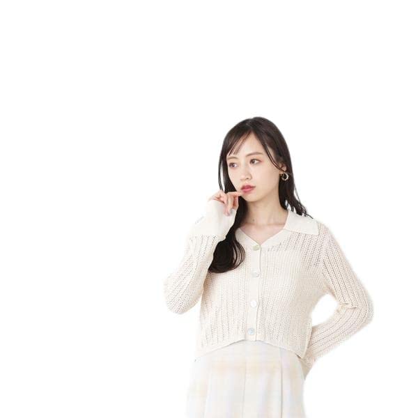 JILL by JILL STUART Sweater [Pre-order: Arrives late March - early April] Women's Mesh Collar Cardigan in Ecru