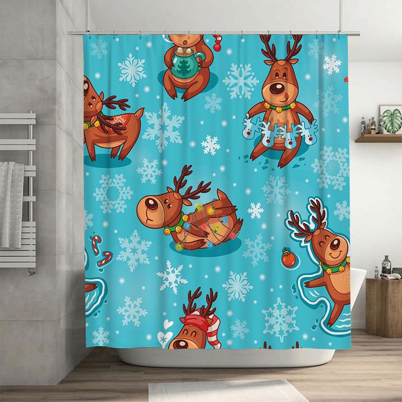 

Tu Whimsical Christmas Deer Shower Curtain Festive Holiday Forest Animals Bathroom Decor Cute Reindeer Backdrop Holiday Home Tex W60H190(CM)-1 Pcs
