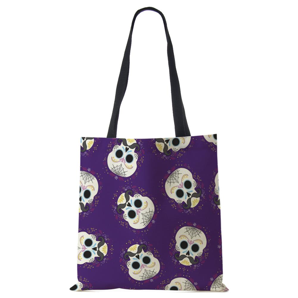 Abstract Art Skull Horror Print Shopping Bags Women Folding Reusable Customize Tote Shoulder Bag Canvas Groceries Handbags 2022 CLE