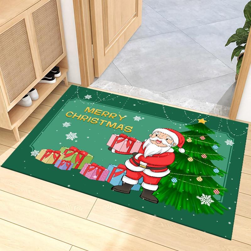 Christmas Santa Carpet Mat Rug Tree Home Decoration Festive Entryway Decor Floor with Snowman Reindeer Merry Christmas Design