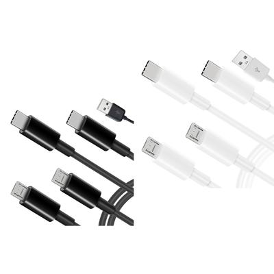 4-Wege USB-Ladekabel, Tragbares 1 auf 4 Ausgänge Multi-Port Ladekabel USB auf 2x Typ-C+2x Micro Stromverlängerungskabel