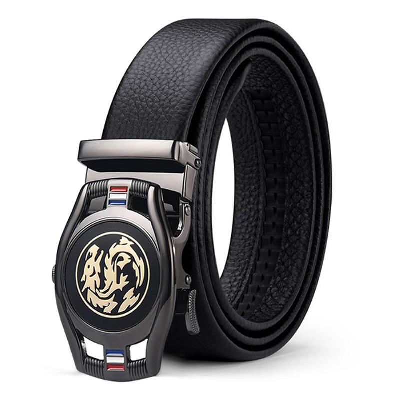 

Первый слой коровьей кожи повседневный деловой ремень сплав автоматическая пряжка простой мужской ремень 130cm