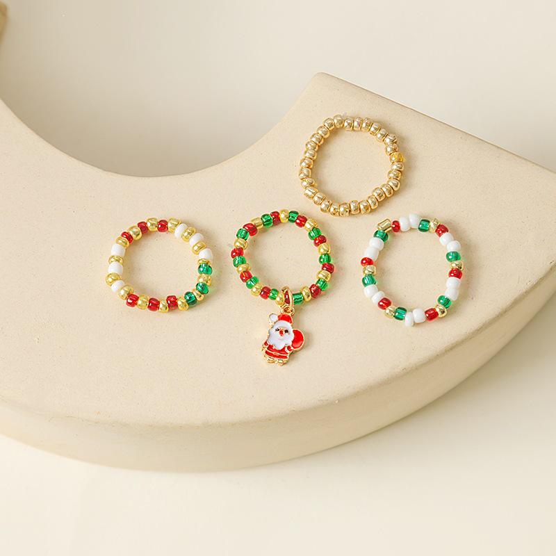 2023 Autumn/Winter Christmas Colorful Patchwork Beaded Finger Rings Collection