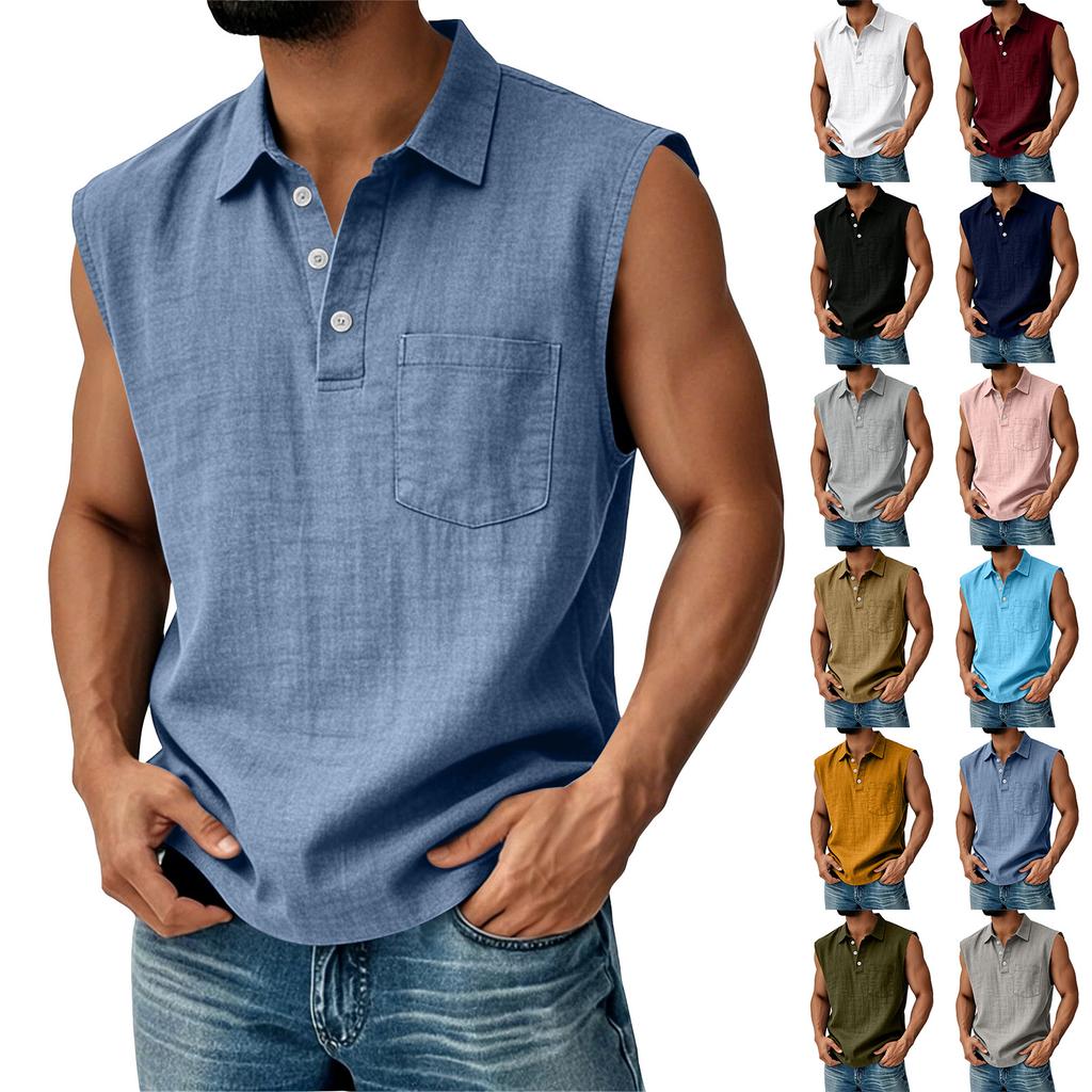 Men's Cotton Linen Sleeveless Vest Men's Casual Fashion Sports Sleeveless Vest