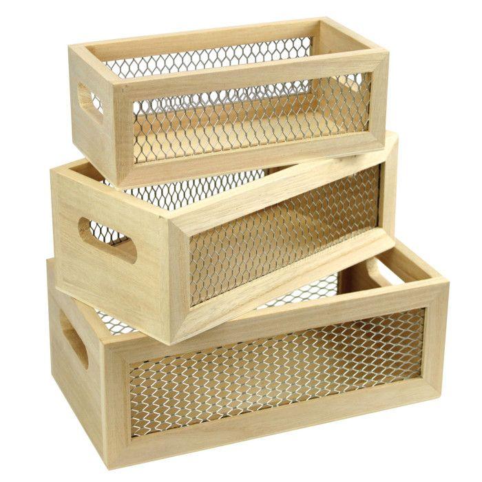 Caissette en bois grillagée 21,5 x 8 x 12 cm x 3 pièces