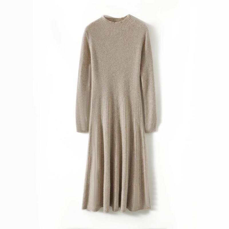 Solid Color Thin Semi-turtleneck Knitted Dress Women's Autumn and Winter New Temperament Elegant Inside with Backing Sweater Long Dress