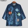 INCERUN Men Lapel Half Sleeve Floral Print Casual Loose Oversized Shirts