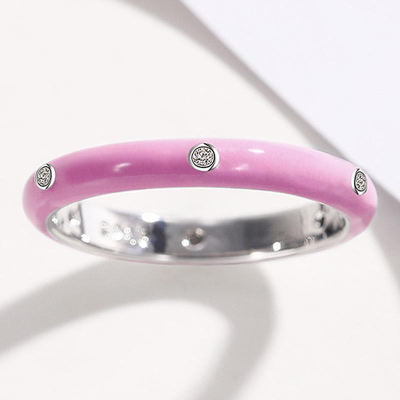Huitan Rainbow Color Enamel Finger Rings for Women with Dazzling CZ Stone Exquisite Fashion Female Accessories Party Jewelry Hot