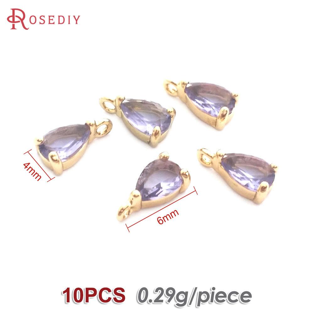 10PCS 4x6MM High Quality Champagne Gold Color Brass and Glass Drop Shape Charms Pendants Jewelry Earrings Findings Accessories