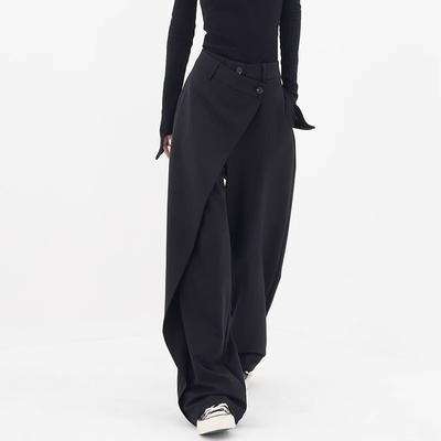 Elegante Vintage Pak Broek Vrouwen Zwart Koreaans Losse Oud Geld Klassieke Broek Patchwork Kantoor Dames Palazzo