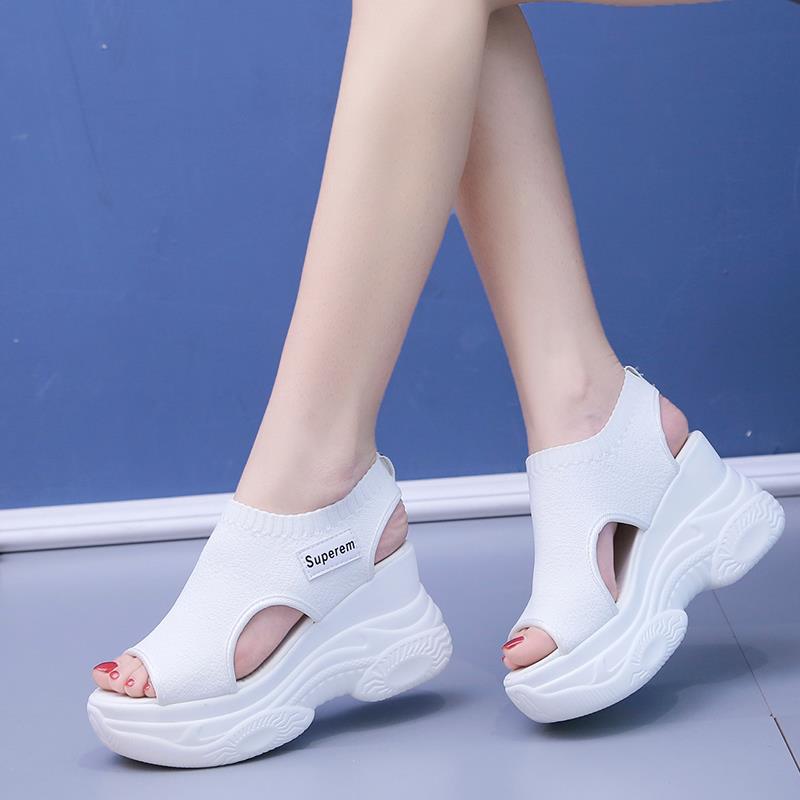 

Fashion Women s Sandals 2025 Summer Wedge Heel Elastic Cloth Cover Foot Ladies Sandals Thick-soled Fashion Trifle Elevation Casual Shoes 35