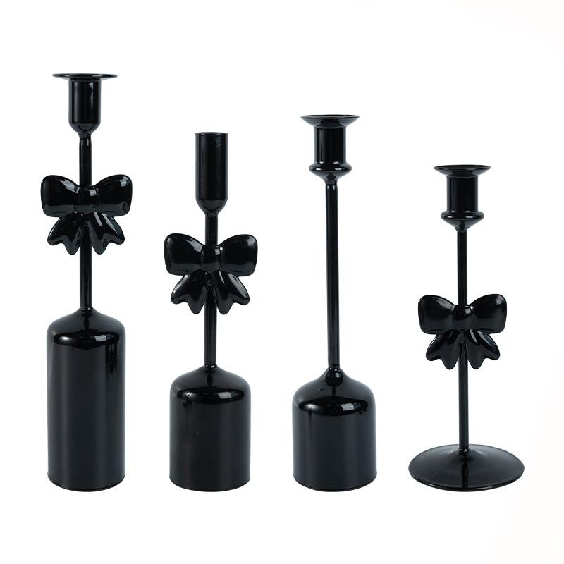 1PC Glass Halloween Bow Taper Candlesticks Elegant Table Centerpieces Tabletop Decor for Dinners Black Weddings 4 Styles