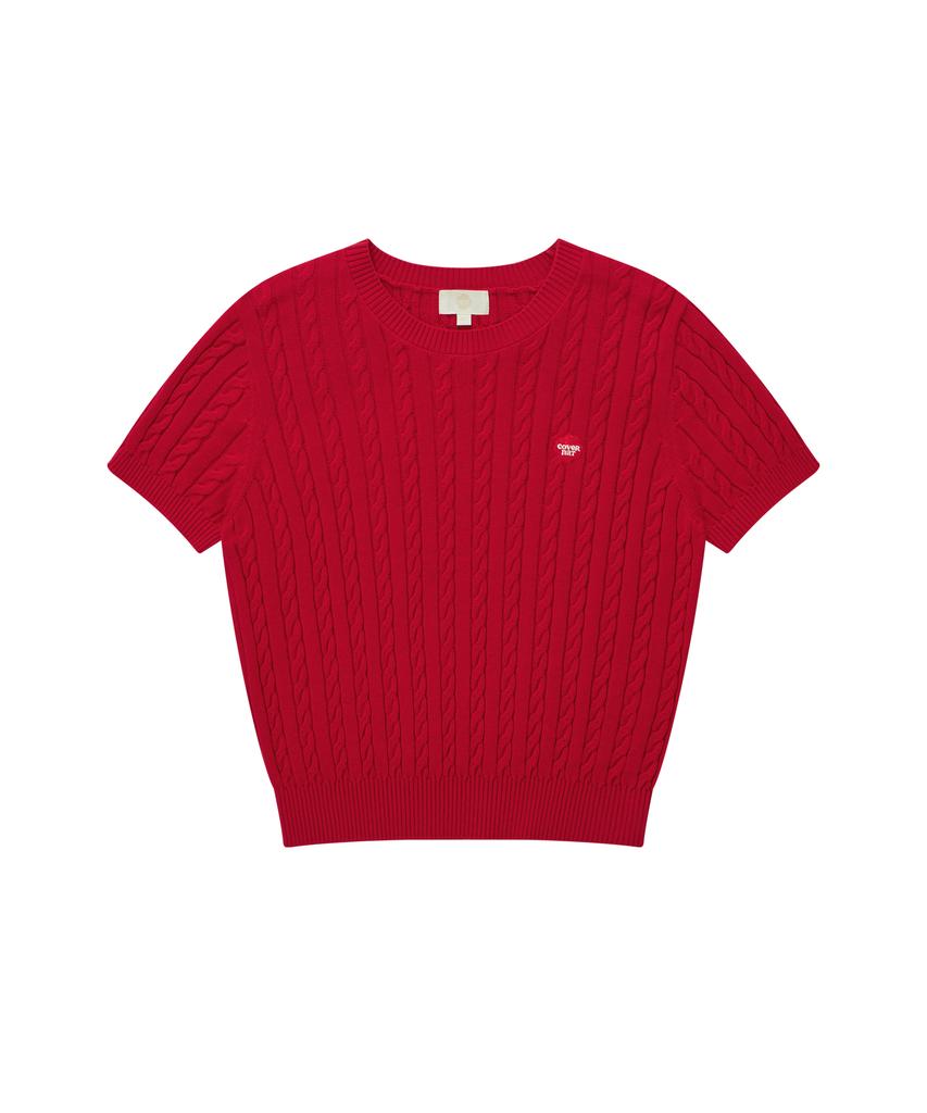 COVERNAT WOMAN Clover Heart Cable Half Knit Red