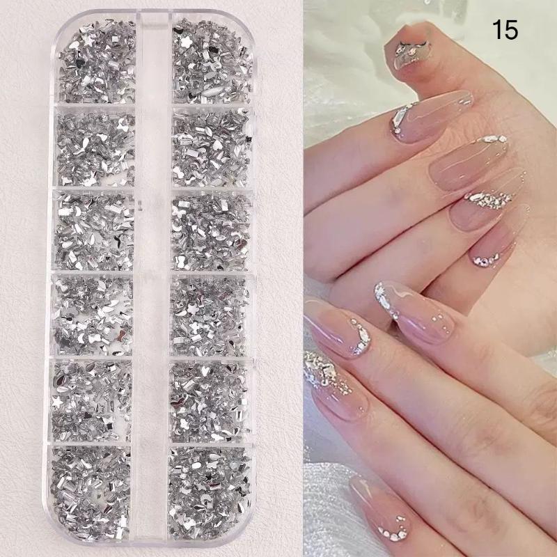Mix 3D Flatback Nail  12 Grids Mini  Diamonds For Nail Art Glitter Charm Decorative Diy Manicure Art Accessor