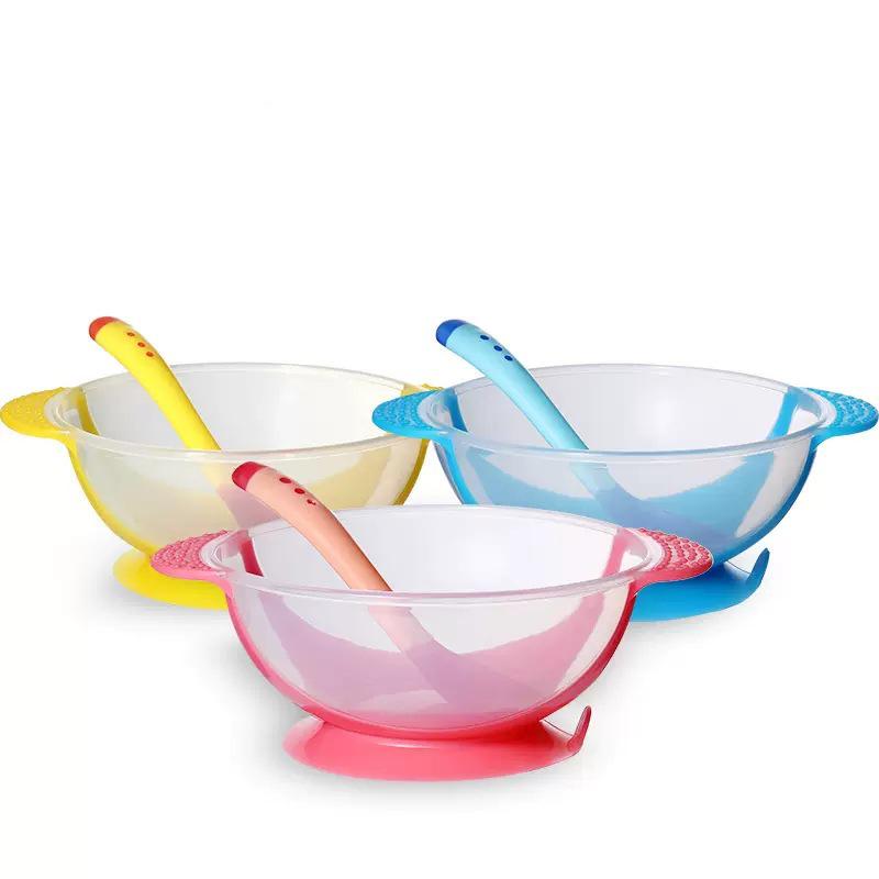 Temperature-Sensitive Baby Tableware Set: Suction Bowl, Soft Spoon, and Fork for Newborns