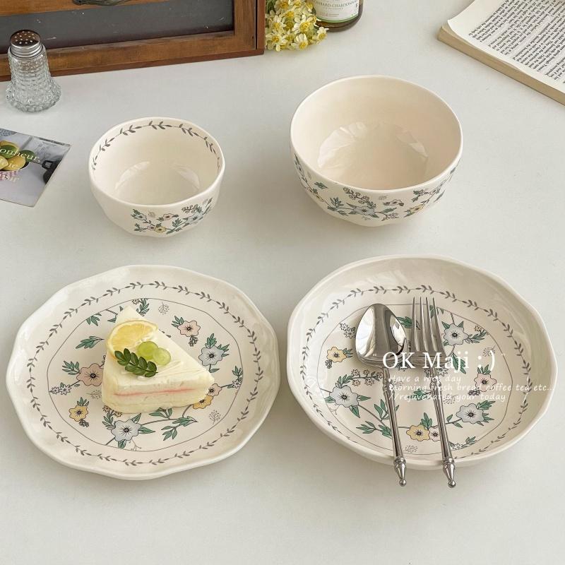 High End Ceramic Plate 8.5 Inch High Temperature Applique Craft Deepen Dessert Cake Dishes French Style Flower Pattern Tableware