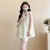 Summer Maternity Embroidered Chiffon Shirt & Tummy Support Shorts Set