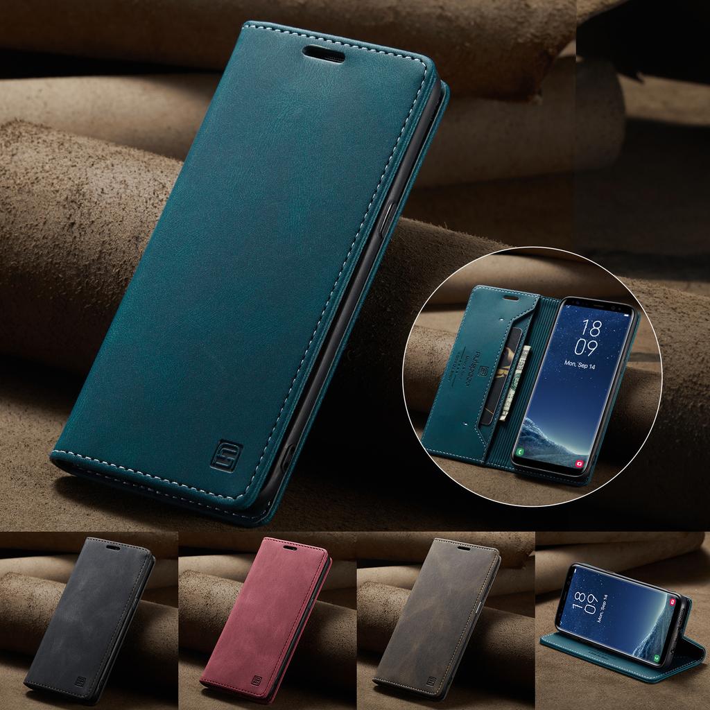 Pro Samsung Galaxy S8 Peněženkové pouzdro AUTSPACE A01 Kožený stojánek s držitelem karet s blokováním RFID