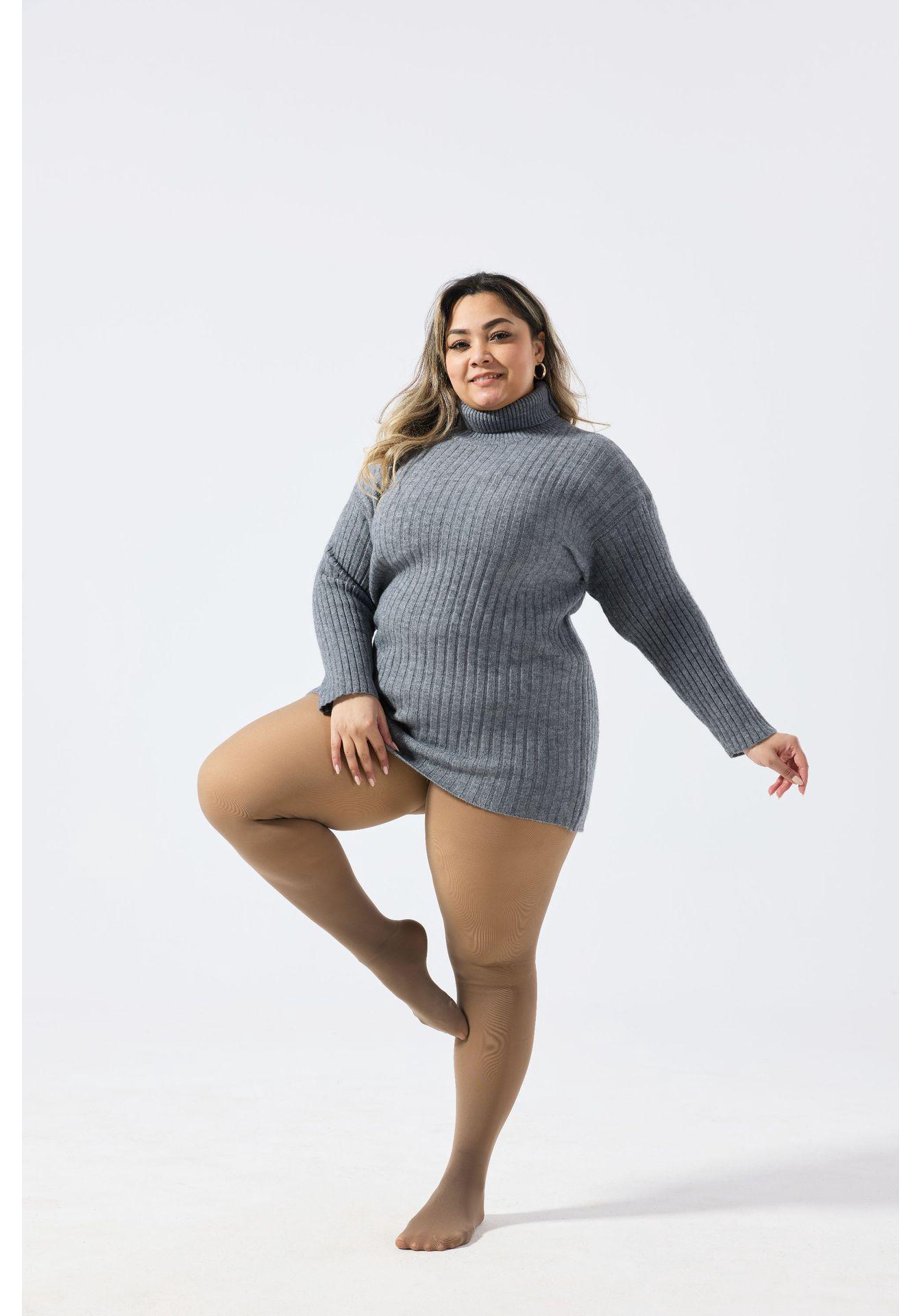 

Plus Size Sheer Black Fleece-Lined Tights: Semi-Transparent Warm Women s Leggings One Size