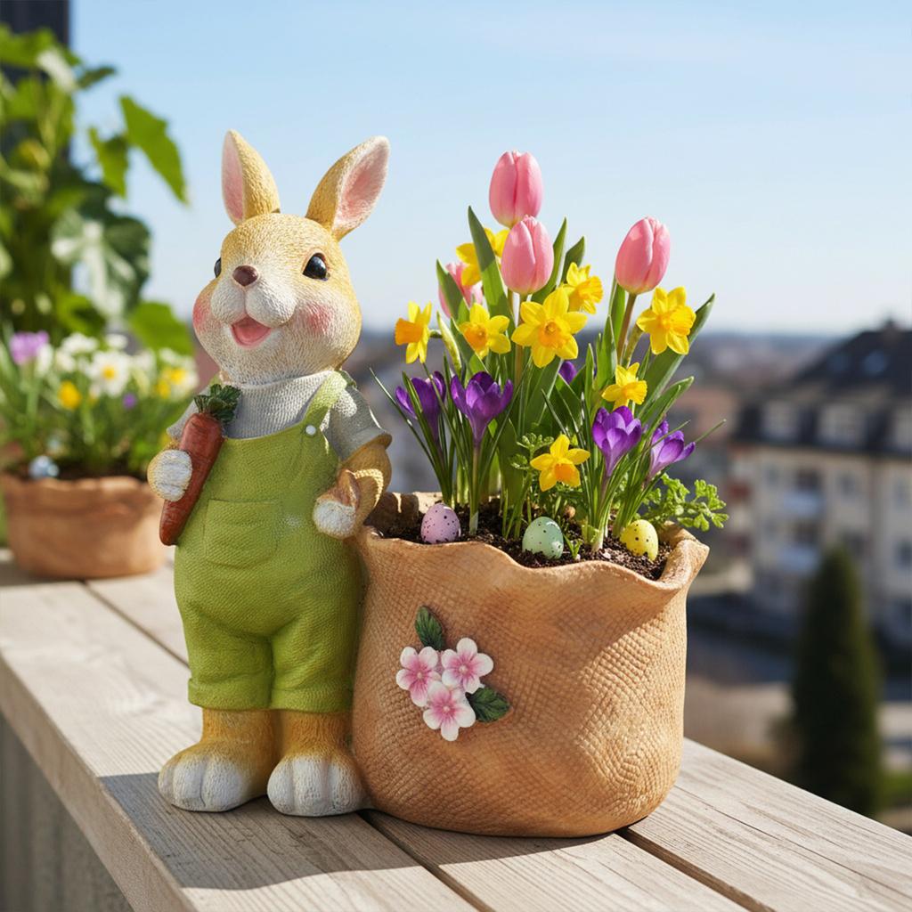 Lustiger Oster-Blumentopf Wiederverwendbar Hase mit Karotte Blumentopf Mehrzweck Cartoon Frühlings-Blumentopf für Zuhause Festival Dekoration