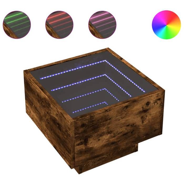 Table de chevet - Maison Exclusive - LED infini - Chêne fumé - 40x40x30 cm