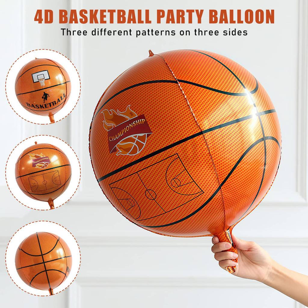 9Pcs Basketball Digital Balloon Set 22in 4D Sphere Balloons With 40 Inch Number Sports Basketball Themed Birthday Party Supplies
