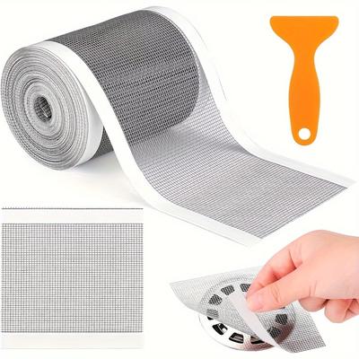 4m Rolowany Plastikowy Sitko Odpływowe z Siatką Zapobiegającą Blokowaniu, Odporna na Owady i Włosy Naklejka Filtra Odpływowego Podłogowego do Łazienki z Dołączonym Narzędziem Skrobakowym