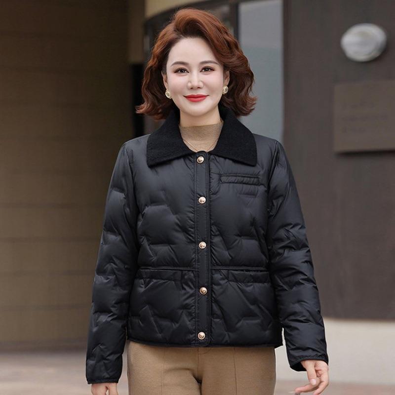 Medium and Old Women's Clothing Women's Light Down Jacket New Short Lapel Fashion Duck Down Thin Temperament Jacket