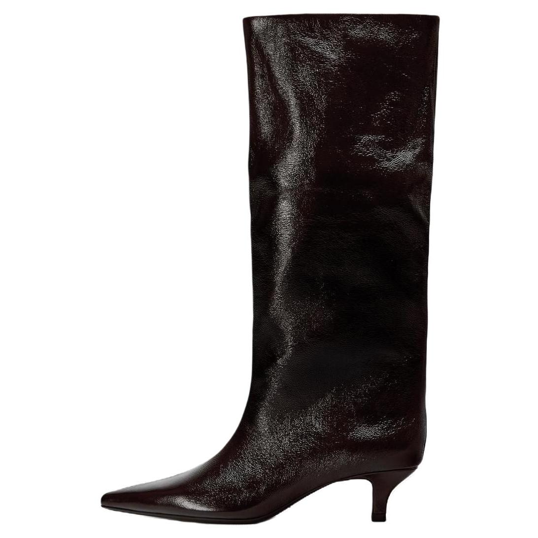 

Zara Pu Comfortable Versatile Patent Effect Wide Calf Knee High Boots 4.5cm Women boots Red 11006410 37