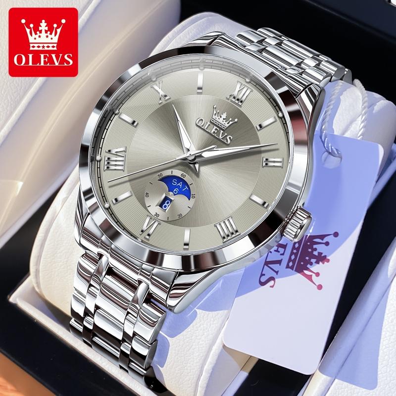 OLEVS Mode Business Herren Armbanduhr Leuchtend Solides Edelstahlarmband Wasserdichte Quarzuhr