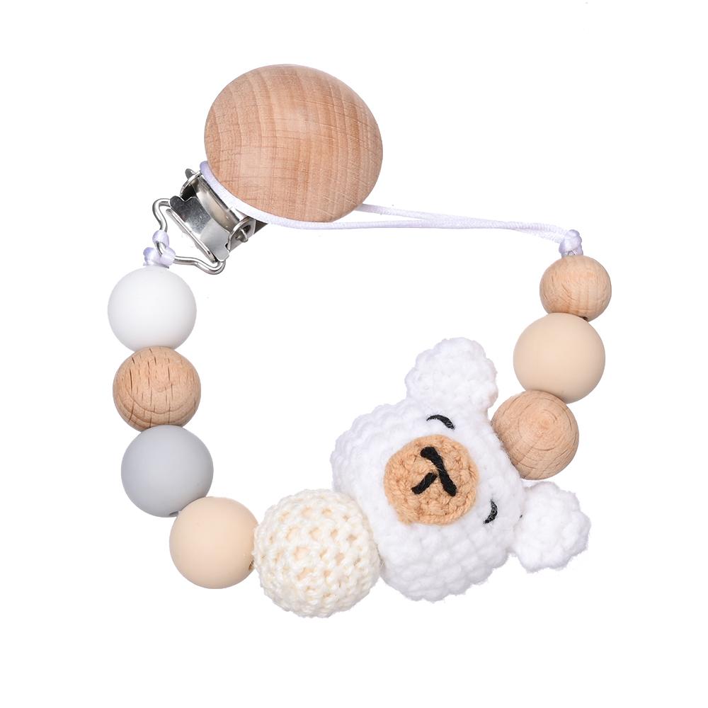 Baby Anti Drip Silicone Bead Chain Care Handmade Wood Teether Nipple Chain Teether Chain Clip Teething Chew Toys
