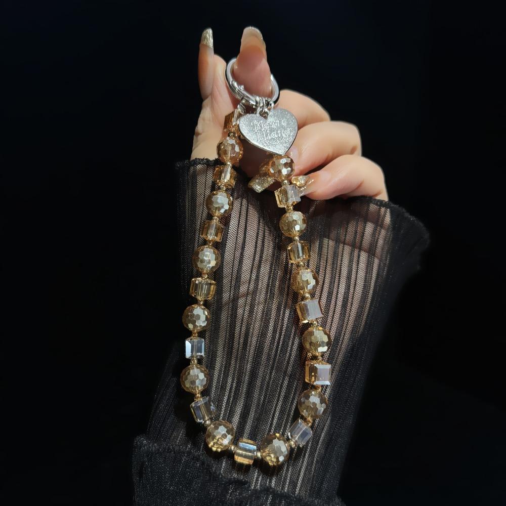 With Clip Crystal Beads Phone Chain Anti-lost Love Phone Pendant  Car Key Accessories