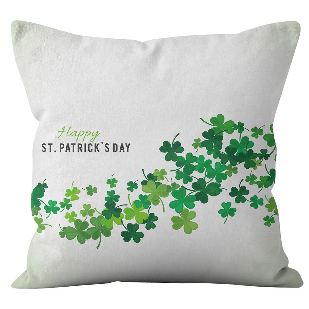 Home Cushion Cover St. Patrick's Day Pillowcase Four-leaf Clover Plaid Sofa Cushion Cover