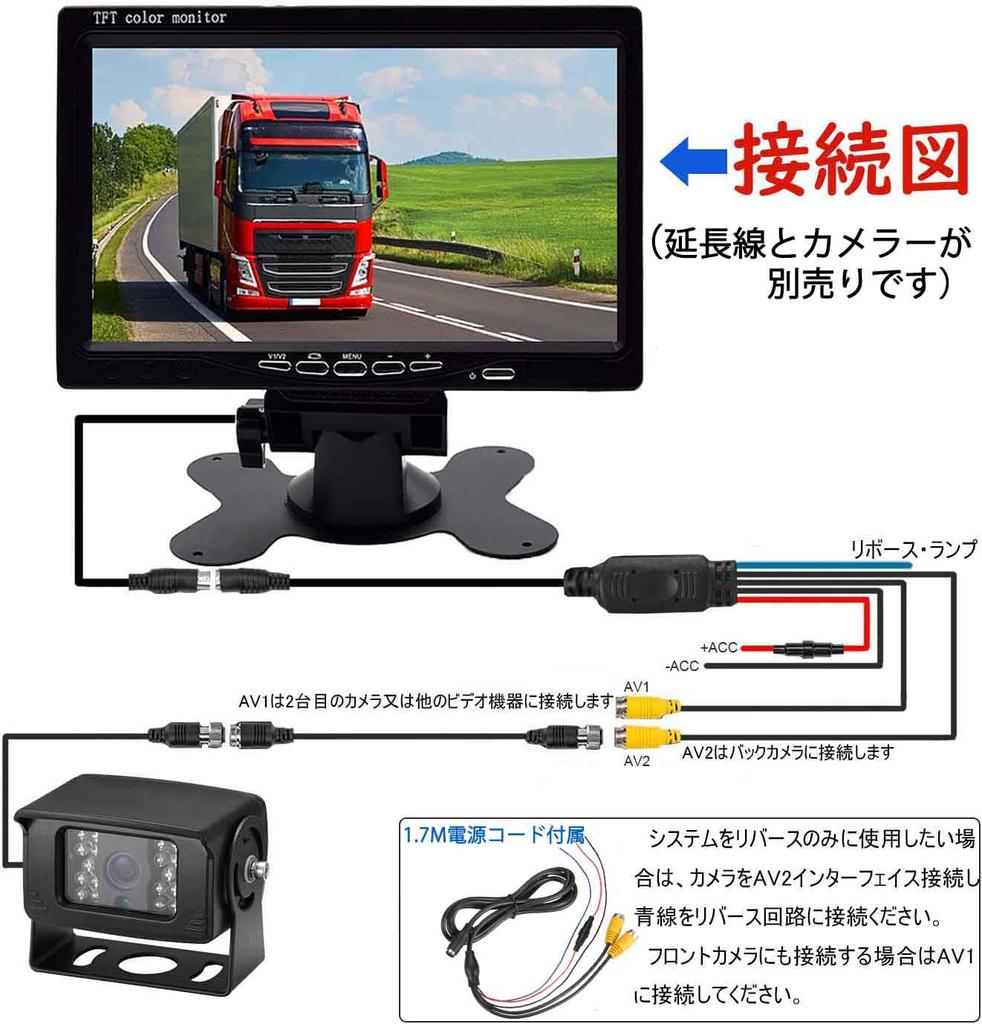 LCD Compatible with 24V to Remote Control Direct Power Backup Dual Headrest Parking Assist Jack 7-inch In-Car On-Dash Monitor, 12V, Switchable,